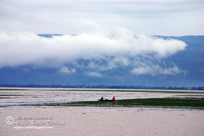 Hills of India in the bank of Tanguar Haor